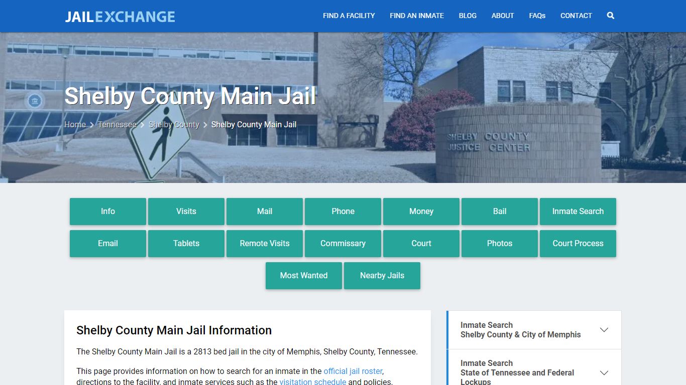 Shelby County Main Jail, TN Inmate Search, Information